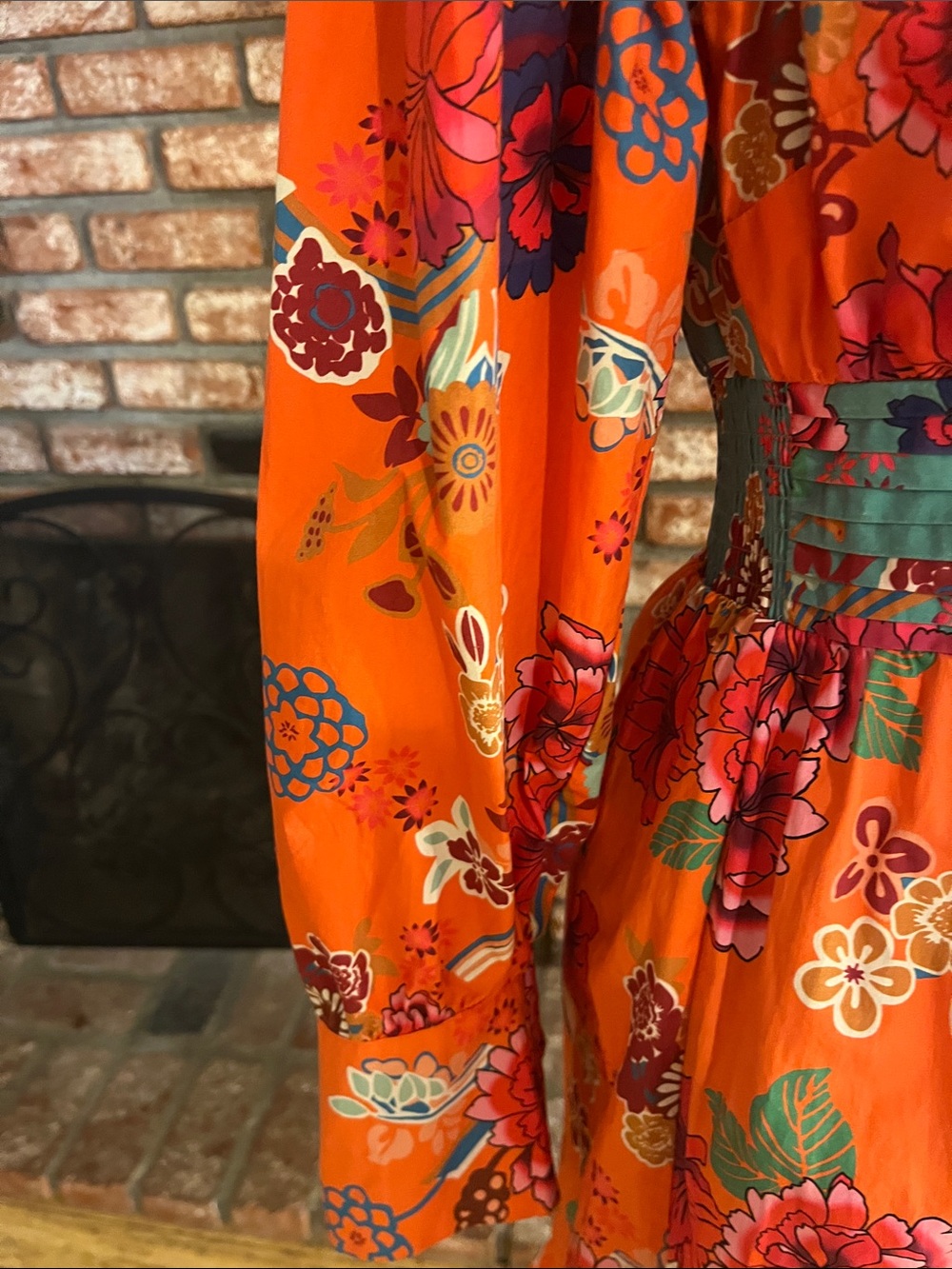 Misa Hylton for INC Orange & Teal Floral V-Neck Mini Dress with Waist Smocking - Picture 4 of 7